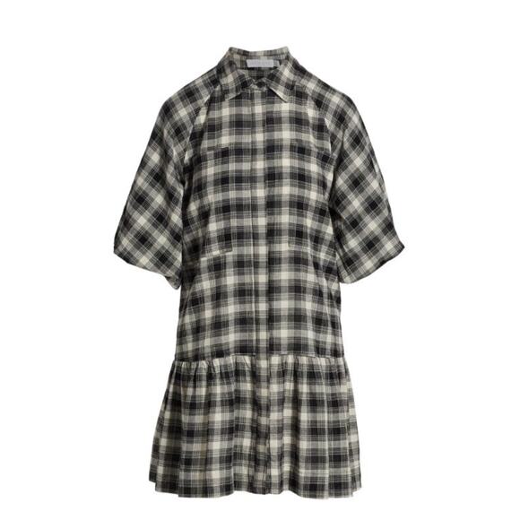 Jonathan Simkhai Crissy Plaid Mini Dress Relaxed Balloon sleeve Tiered $325 - XL - Picture 4 of 9